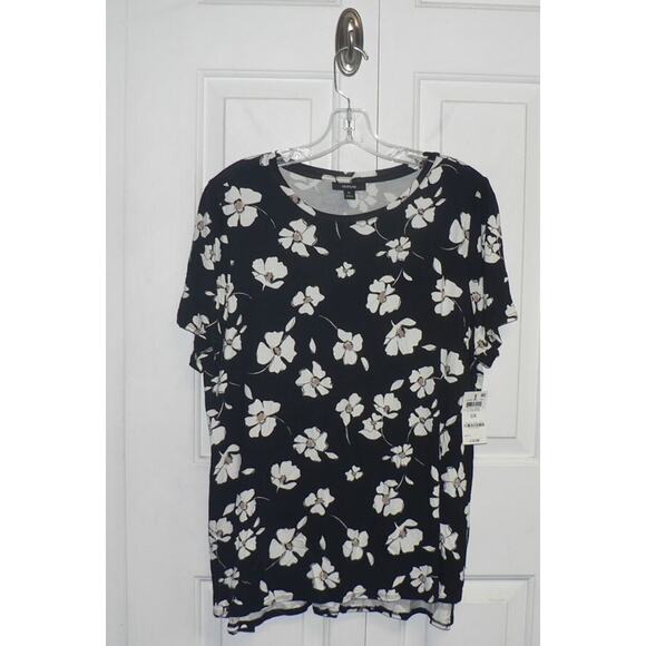 Alfani Plus Size Crew Neck Short Sleeve Floral Print T-Shirt Deep Black 0X $40 - Picture 2 of 4